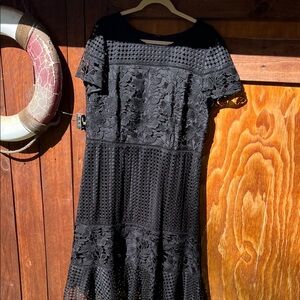 Talbots Elegant Black Lace Midi Dress Size 14